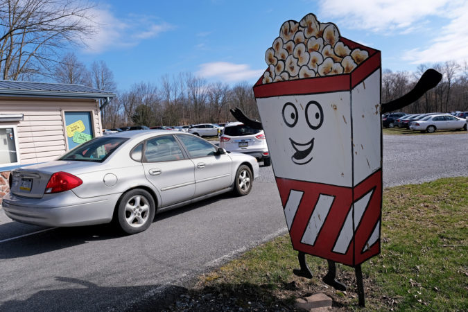 Cars arrive for church service at Becky's Drive-In in Walnutport, Pennsylvania. (Matt Smith for Keystone Crossroads)