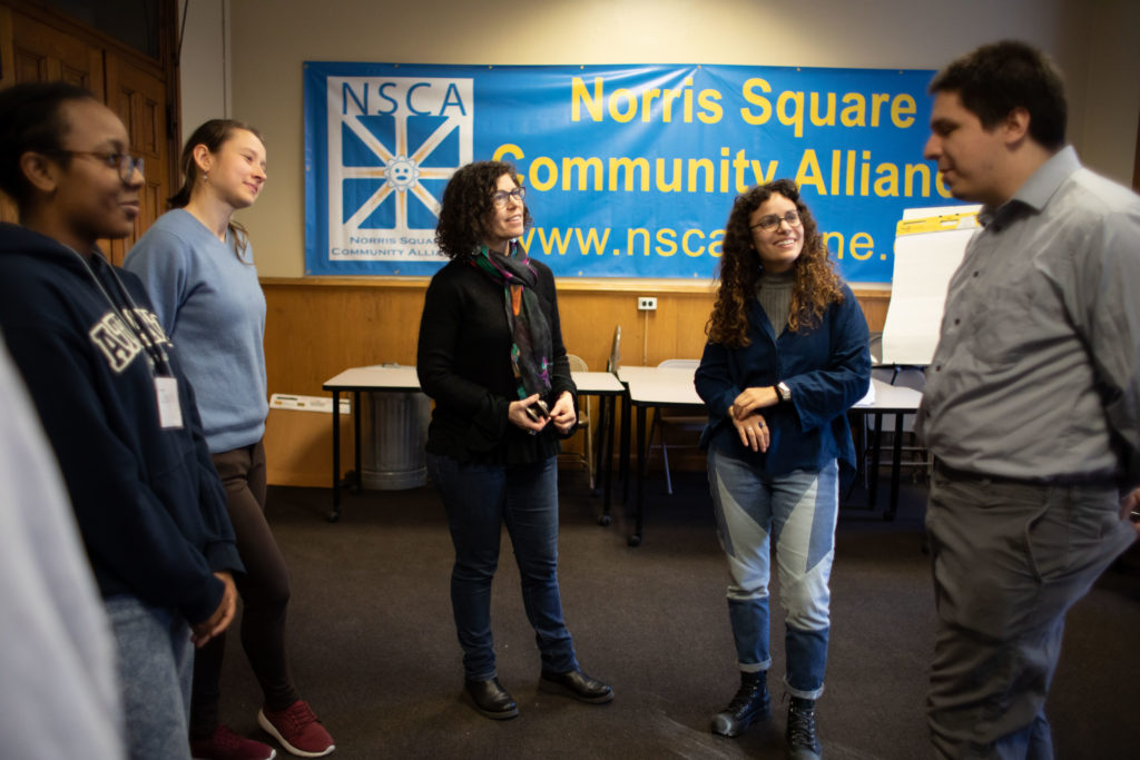 2020 02 22-b haydu-philadelphia kensington norris square-ceiba just act community forum theater census play-11 Lisa Jo Epstein (center left), Artistic and Executive Director of Just Act, leads rehearsal for the play