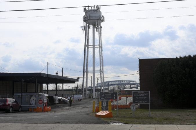 The entrance to an Amazon delivery facility near the Betsy Ross Bridge in the southwestern section of Bridesburg.  (Bastiaan Slabbers for Keystone Crossroads)