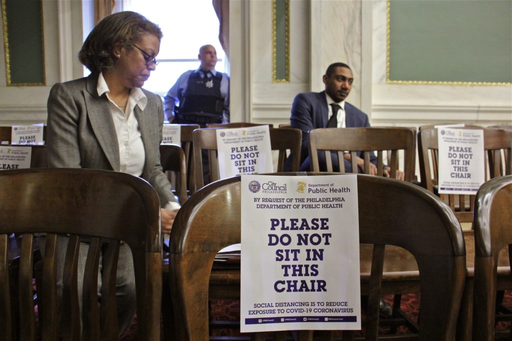 2020 03 12-e lee-philadelphia city hall-social distancing coronavirus At a City Council meeting, attendees were told to use every other chair to reduce the chances of exposure to coronavirus. (Emma Lee/WHYY)