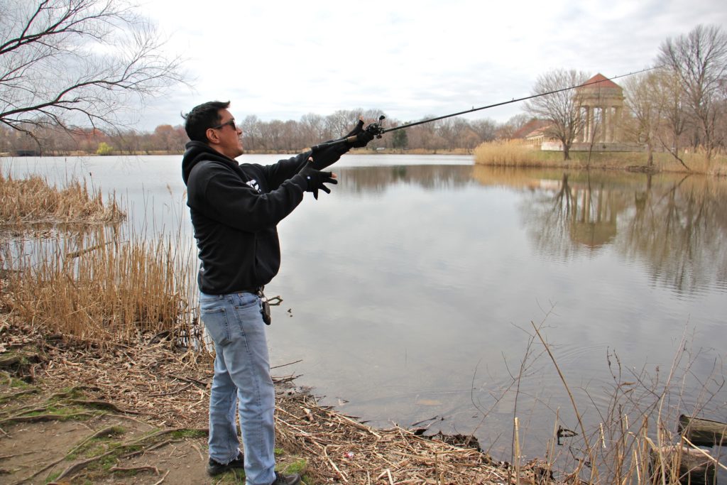 2020 03 12-e lee-tony yoon-philadelphia fdr park-fishing Tony Yoon fishes at Meadow Lake in FDR Park. (Emma Lee/WHYY)