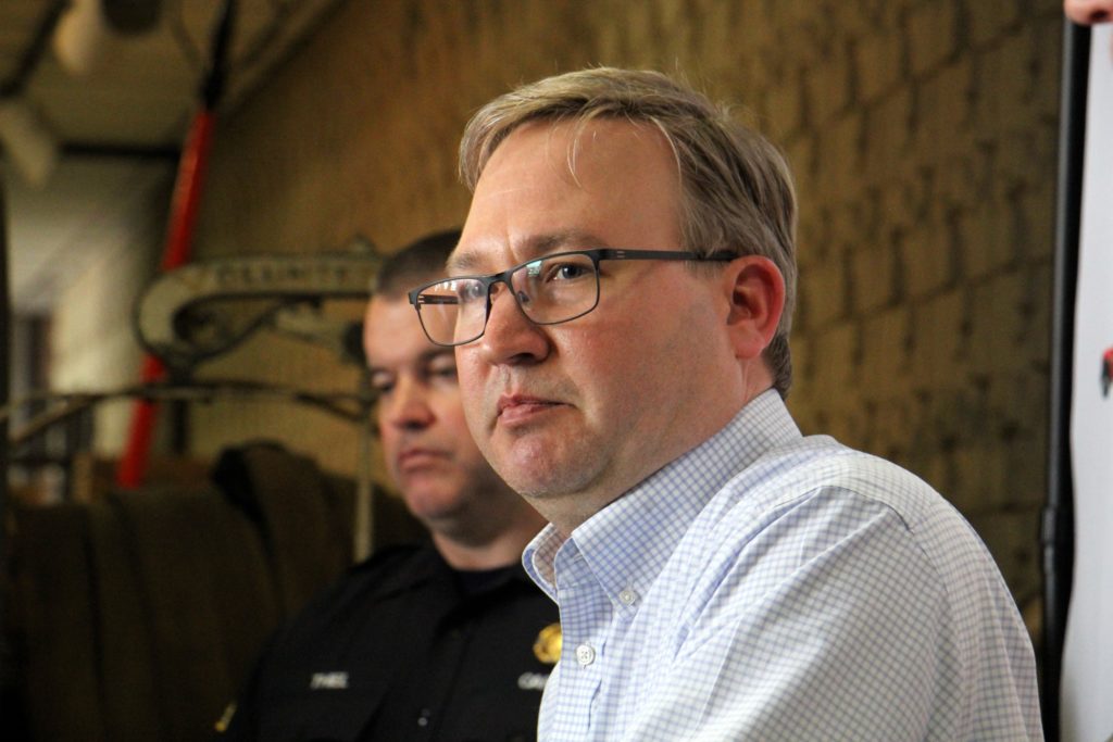 Philadelphia Managing Director Brian Abernathy answers questions at the city's daily coronavirus briefing at the Fire Administration Building on Friday, March 13, 2020. (Emma Lee/WHYY)