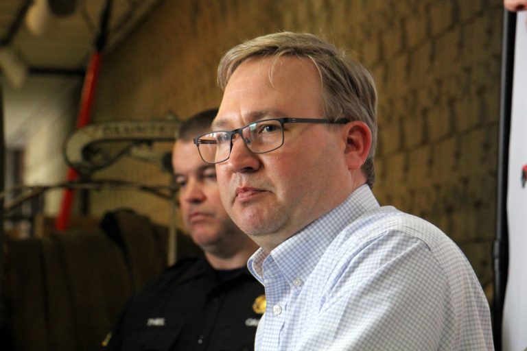 Philadelphia Managing Director Brian Abernathy answers questions at the city's daily coronavirus briefing at the Fire Administration Building on Friday, March 13, 2020. (Emma Lee/WHYY)