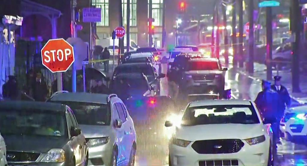 Police converge on Bridge Street in Philadelphia's Frankford neighborhood, where a police officer was shot and killed while serving a warrant. (NBC10)