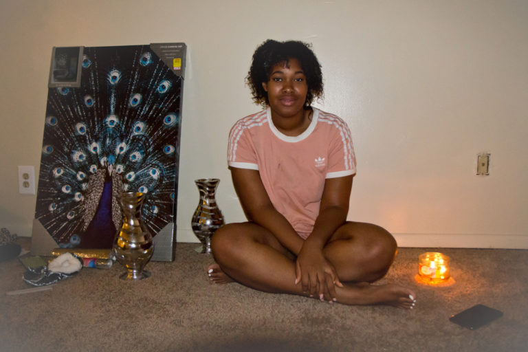 Angel Bowen, 18, at her first apartment in a suburb near Philadelphia. She said she’s most happy when she can spend time alone. (Kimberly Paytner/WHYY)