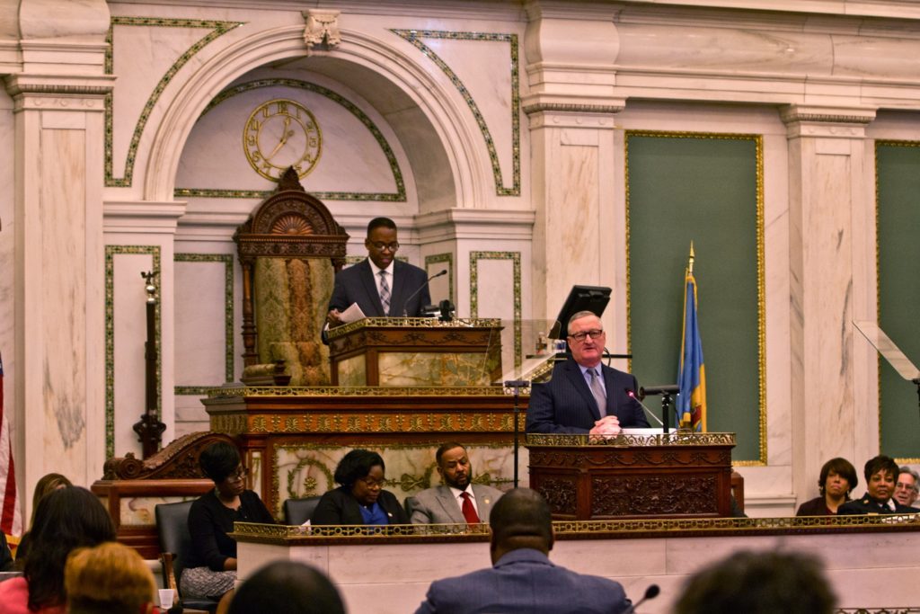 2020 3 05 k paynter budget address-2 Philadelphia Mayor Jim Kenney delivers the 2020 budget address in council chambers. (Kimberly Paynter/WHYY)