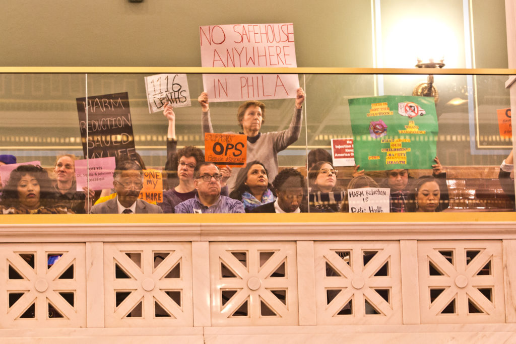 2020 3 05 k paynter safehouse protest People in support of and opposed to Philadelphia’s Safehouse injection site protested in City Council on March 5, 2020. (Kimberly Paynter/WHYY)