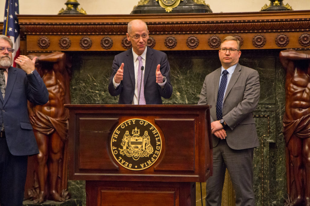 2020 3 10 k paynter 1st COVID in Philly-2 Philadelphia Health Commissioner Dr. Thomas Farley and Managing Director Brian Abernathy urge Philadelphians to avoid large public gathers at a press conference announcing the first confirmed case of COVID-19 in the city. (Kimberly Paynter/WHYY)