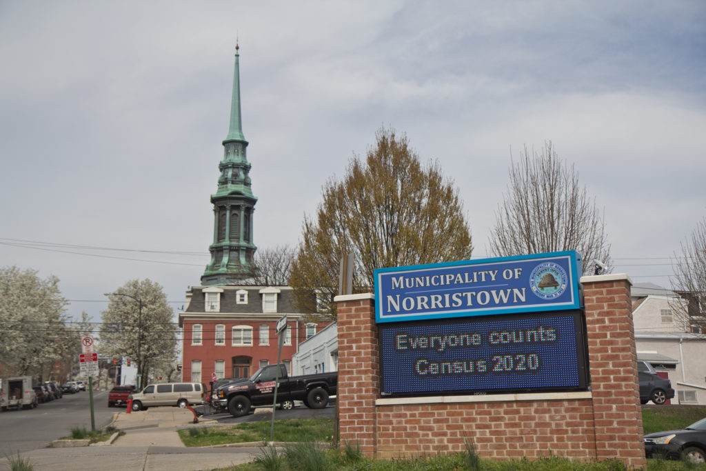 2020 3 26 k paynter norristown file-7 A digital information sign at Norristown’s municipal complex advertises the 2020 census. (Kimberly Paynter/WHYY)