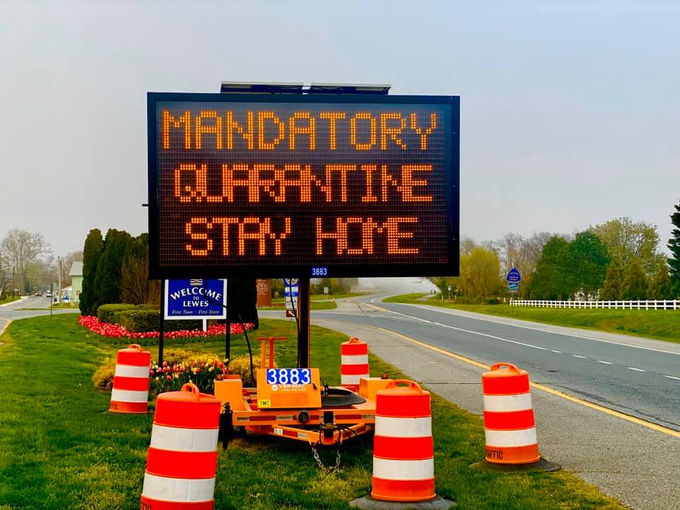 91370020_2912284825476935_6663384959354404864_n Road sign alerts drivers of mandatory quarantine. (Photo courtesy of Joy Marie)