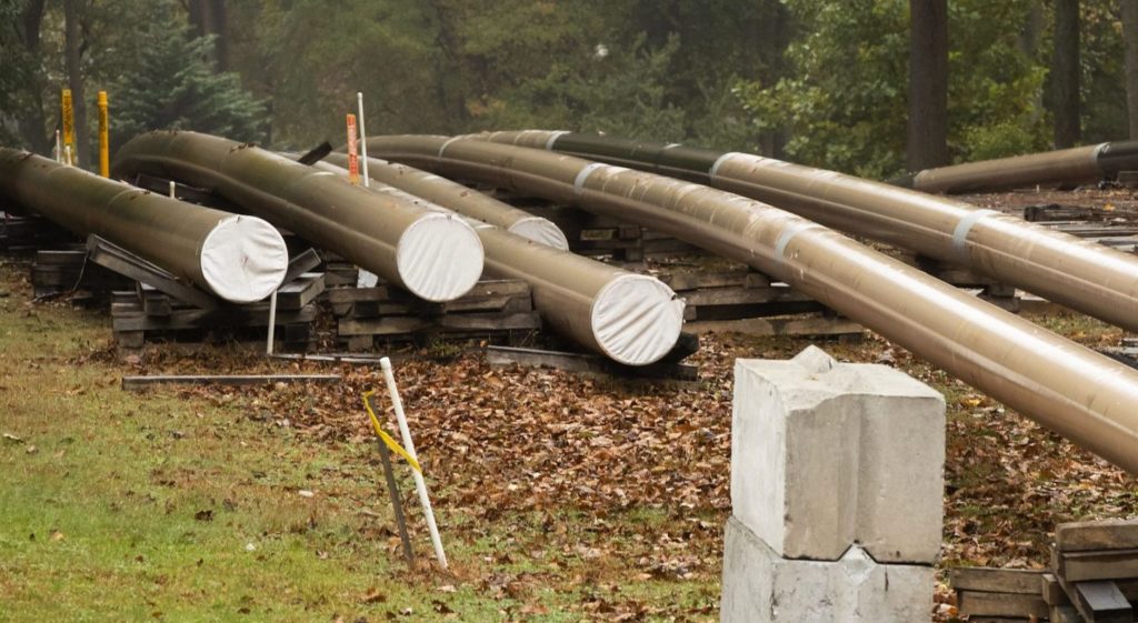 AP_19295559227966-e1573593394133-1920×849 In this Tuesday, Oct. 22, 2019 photo, pipes lay along a construction site on the Mariner East pipeline in a residential neighborhood in Exton, Pa. (Matt Rourke / AP Photo)