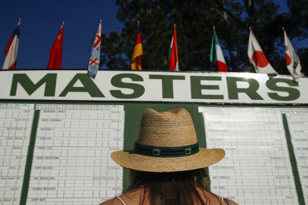 Masters Postponed Golf Anna Lee Lavarnway looks at the leaderboard during the first round at the Masters golf tournament Thursday, April 5, 2018, in Augusta, Ga. (Charlie Riedel/AP Photo)