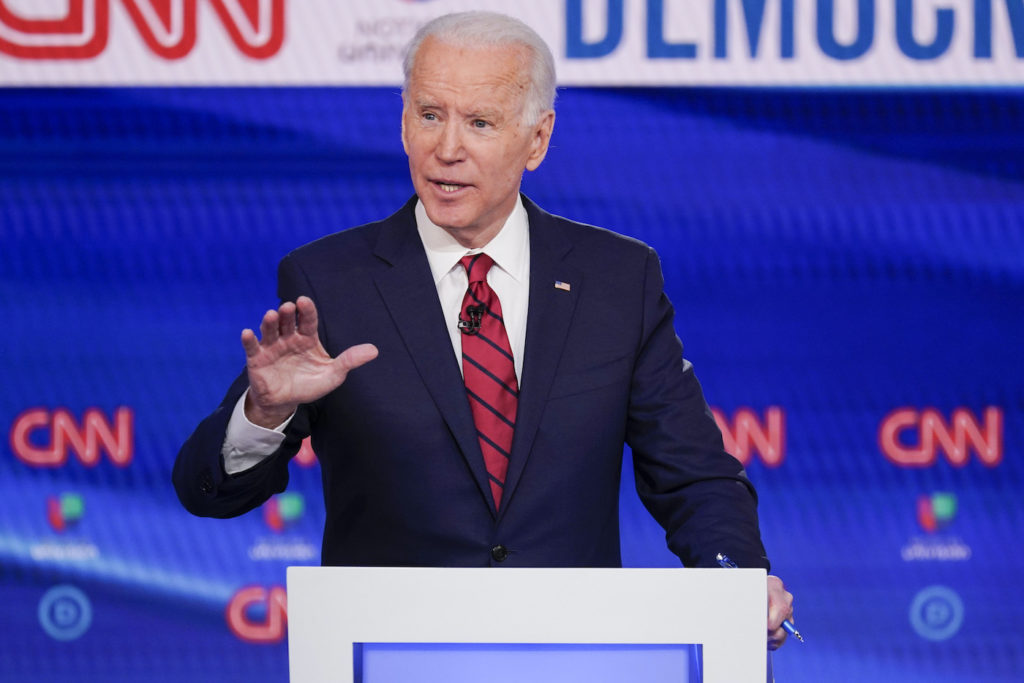 Joe Biden Former Vice President Joe Biden, participates in a Democratic presidential primary debate at CNN Studios in Washington, Sunday, March 15, 2020. (Evan Vucci/AP Photo)