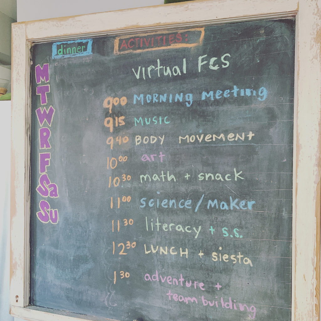 EF817DC1-0373-4BAF-8E28-4002F6C69752 Friends’ Central School teacher and mother of two, Tiffany Borsch, creates routine at home amid school closures with daily chalkboard schedule. (Photo courtesy of Tiffany Borsch)