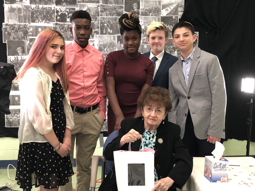 (L - R) Becky Lerman, Jaseem Giles, Izanee Bryant, Daniel Bryerman, Skyler Sholder  pose with 
 Goldie Finkelstein. (Courtesy Kellman Brown Academy)
