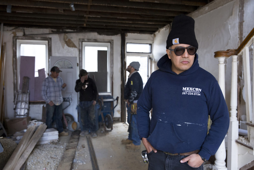 Javier_Edited_01 Javier Garcia Hernandez, a project manager with the Philadelphia construction cooperative MexCon, inspects a job site on Jan. 10, 2020. (Rachel Wisniewski / For WHYY)