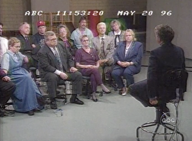 During Nightline's 1996 feature, host Ted Koppel convened a forum of Bridesburg residents to talk about the neighborhood's treatment of Ward. (Vanderbuilt Television News Archive)