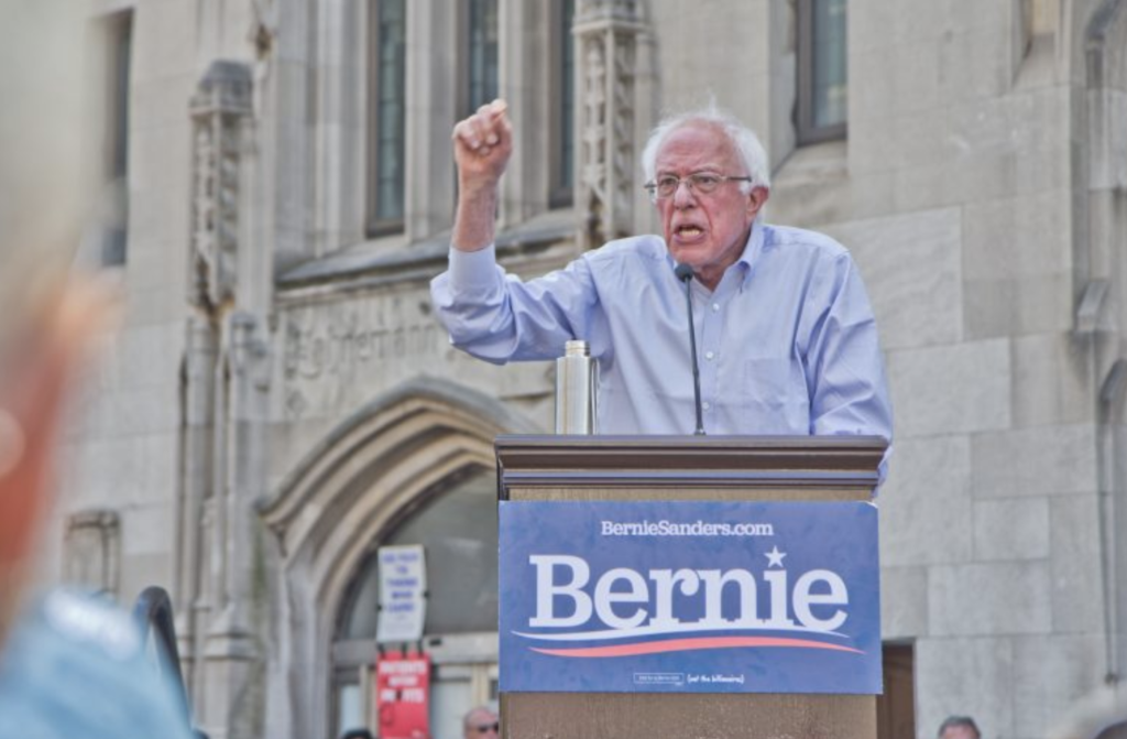 Screen-Shot-2020-03-13-at-9.28.58-AM Democratic presidential candidate Bernie Sanders at a rally to save Hahnemann Hospital last year. (Kimberly Paynter/WHYY)