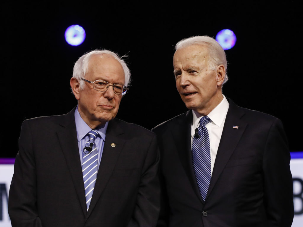 Sen. Bernie Sanders and former Vice President Joe Biden will be the only candidates onstage for Sunday’s Democratic presidential debate. Sen. Bernie Sanders and former Vice President Joe Biden. (Matt Rourke/AP Photo)