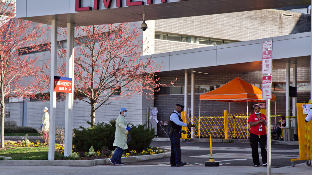 emergency-workerspennmed-coronavirus-crop COVID-19 testing facility at Penn Presbyterian Hospital in Philadelphia. (Kimberly Paynter/WHYY)