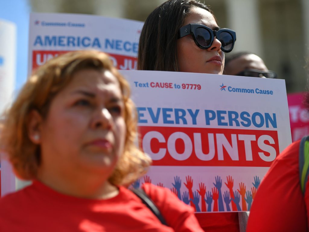 Demonstrators rally in Washington, D.C., in April 2019 against the now-blocked citizenship question that the Trump administration tried and failed to get on the 2020 census forms. Demonstrators rally in Washington, D.C., in April 2019 against the now-blocked citizenship question that the Trump administration tried and failed to get on the 2020 census forms. (Mandel Ngan/AFP via Getty Images)