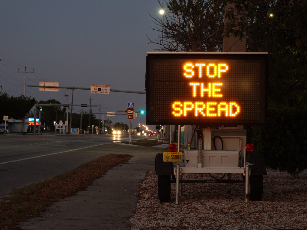 A sign warning motorists about the coronavirus in Key West, Fla. The U.S. Senate passed a $2 trillion relief measure Wednesday night intended to help hospitals, workers and businesses hit hard by the rapidly-spreading virus. A sign warning motorists about the coronavirus in Key West, Fla. The U.S. Senate passed a $2 trillion relief measure Wednesday night intended to help hospitals, workers and businesses hit hard by the rapidly-spreading virus. (Joe Raedle/Getty Images)