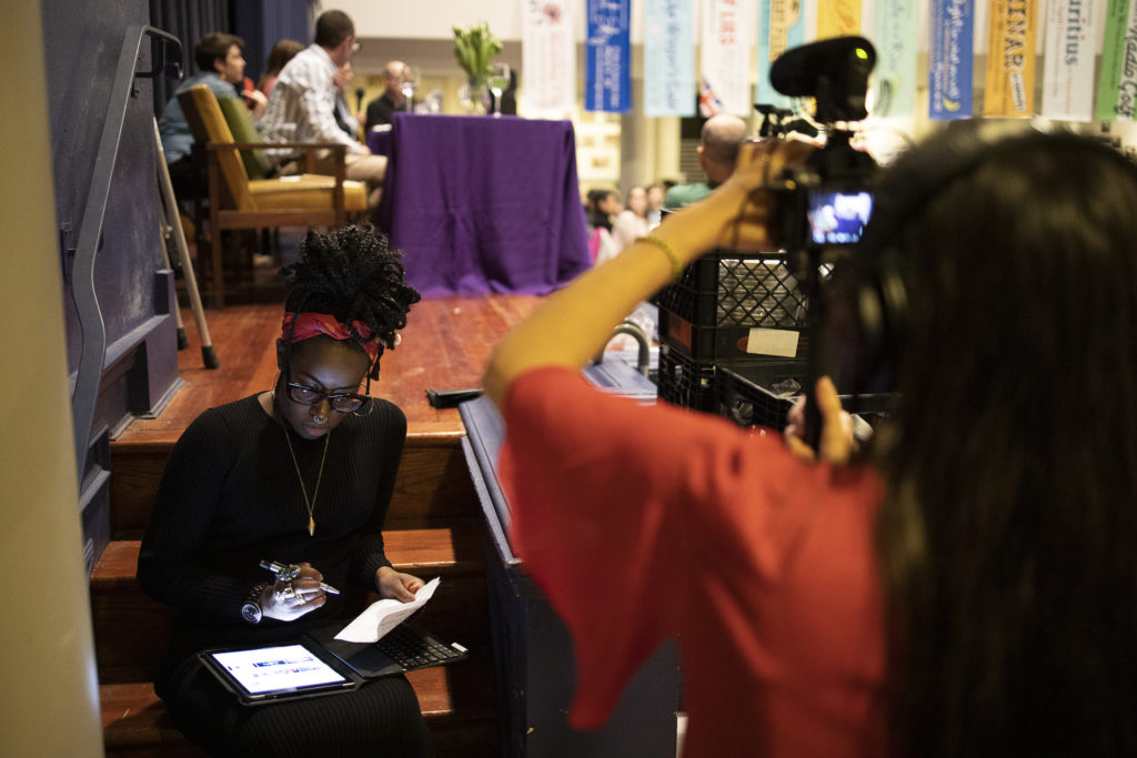 rc2019023_1397 Melissa filming The People's Supper event at FUMCOG, hosted by South Philly Barbacoa (2019). (Ryan Collerd)