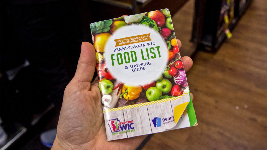 wicfoodlist-shoppingguide-crop A 2018-19 WIC food guide at a supermarket in South Philadelphia. (Kimberly Paynter/WHYY)