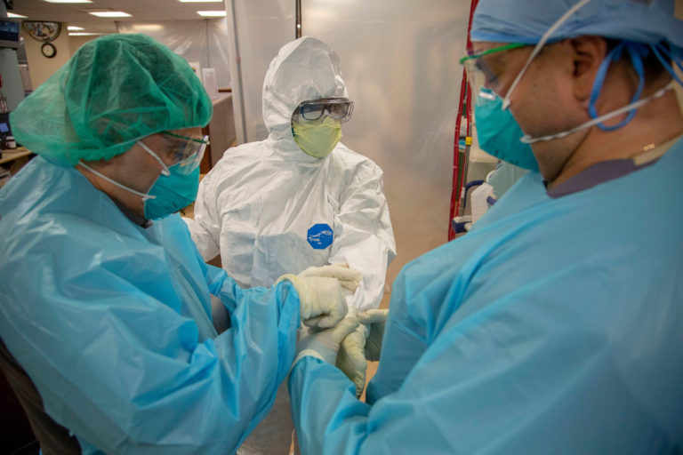 2020-03-24-jeff-rhode-nj-teaneck-holy-name-medical-center-covid19-pandemic-protective-gear-2-768×512 It’s not just the ventilators: Hospitals are short the sedatives and painkillers used to keep patients on those ventilators during the coronavirus pandemic. (Jeff Rhode/Holy Name Medical Center)