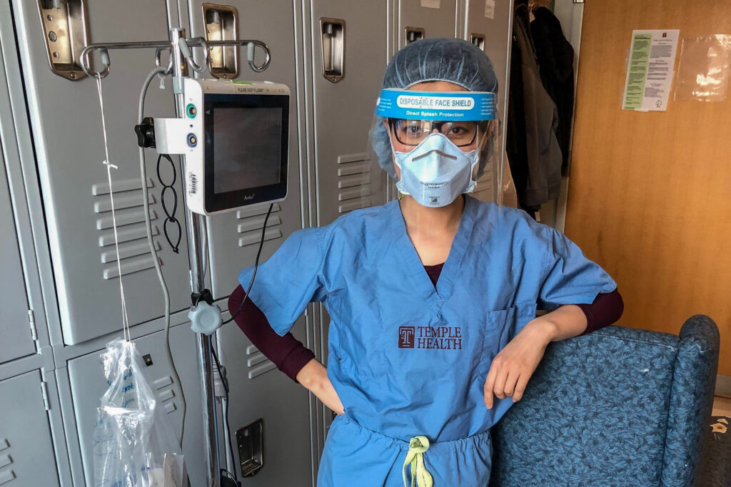 2020 04 15-provided-nanzhou guo-philadelphia temple health-nurse practitioner covid-h Nurse practitioner Nanzhou Guo anxiously left her family to report to work at Temple’s COVID-19 unit. (Courtesy of by Nanzhou Guo)
