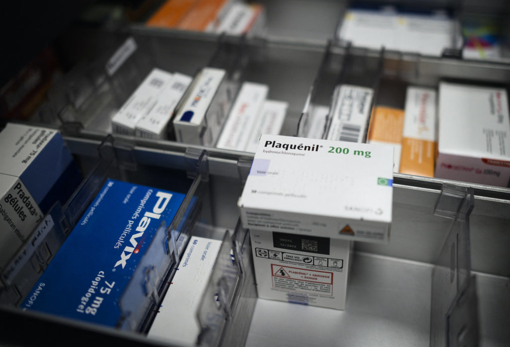 A box of Plaquenil, the brand name of hydroxychloroquine, is displayed on March 30, 2020 in Paris, France. (Eliot Blondet/Abaca/Sipa USA(Sipa via AP Images)