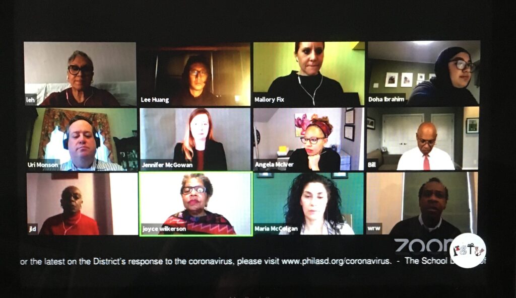Screenshot of the virtual board of education committee meeting on April 23.
