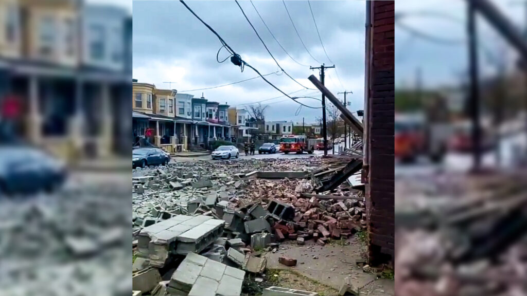 buildingcollapse-strawberrymansion The scene outside a partial building collapse in Strawberry Mansion on Monday INSTAGRAM / @NOGUNZONE
