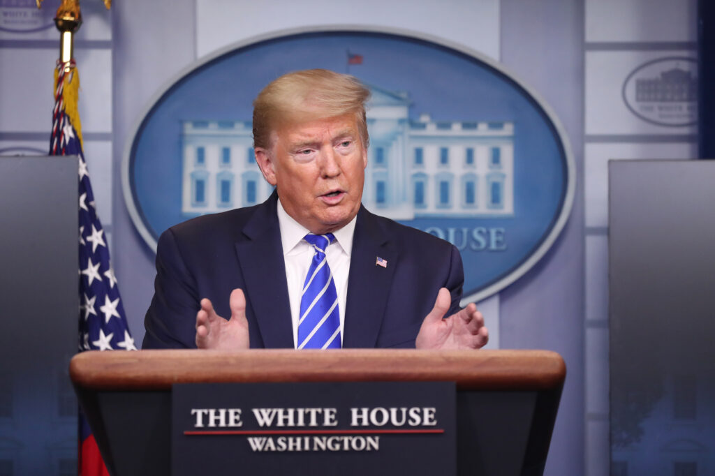 President Trump's handling of the coronavirus pandemic and the economic collapse has shaken voters confidence in him, with the percentage of undecided voters more than doubling in the last two weeks. (Michael Reynolds/Bloomberg via Getty Images)