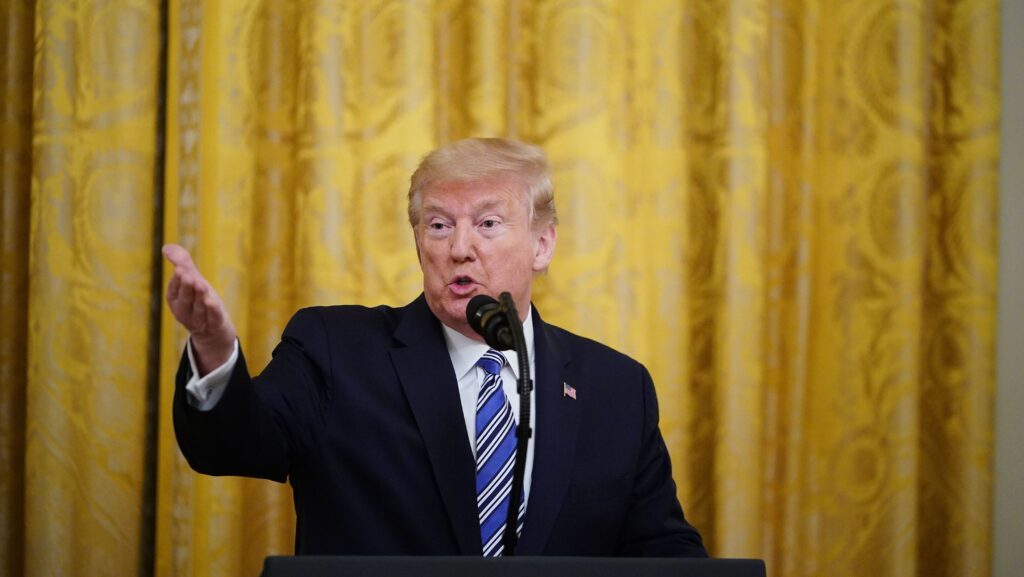 President Trump spoke in the East Room of the White House Tuesday spoke about supporting small businesses during the coronavirus pandemic through the Paycheck Protection Program. President Trump spoke in the East Room of the White House Tuesday spoke about supporting small businesses during the coronavirus pandemic through the Paycheck Protection Program. (Mandel Ngan/AFP via Getty Images)