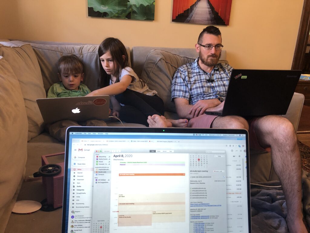 lead image for SHC ARCHITECT Playground designer Meghan Talarowski took this picture of her post-pandemic workspace, shared with her husband and two children (Meghan Talarowski)
