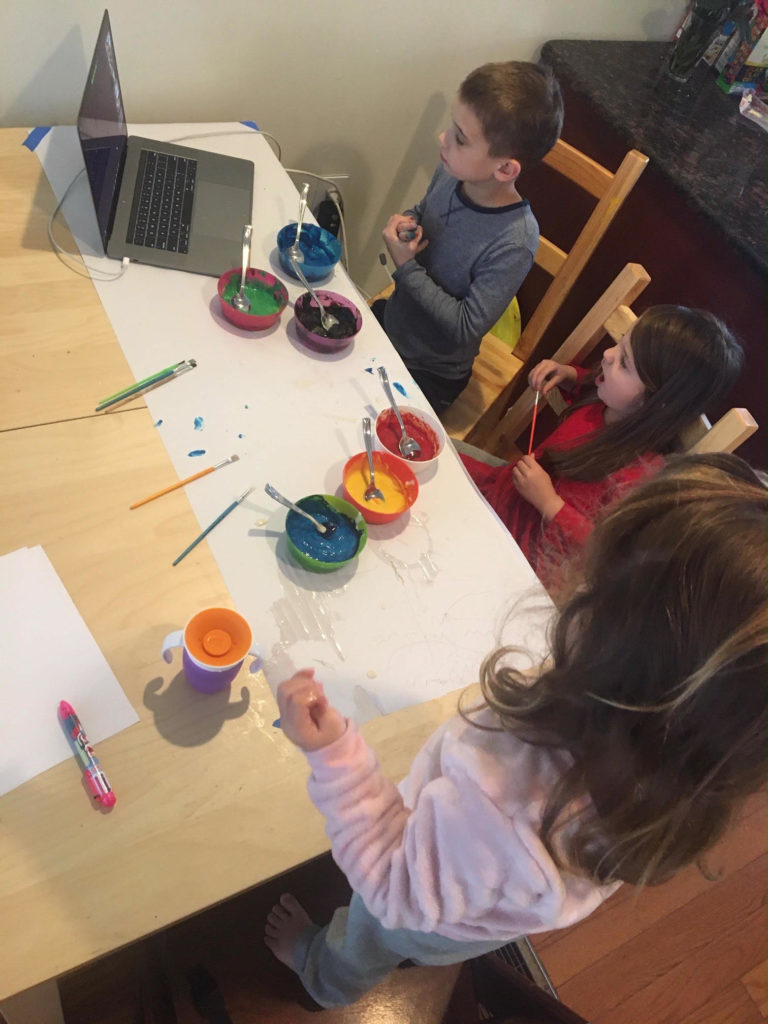 truppos Nebinger parent Hilary Truppo’s children, ages 7, 5, and 2, all participate in the school's online art classes. (Courtesy of The Truppo family)