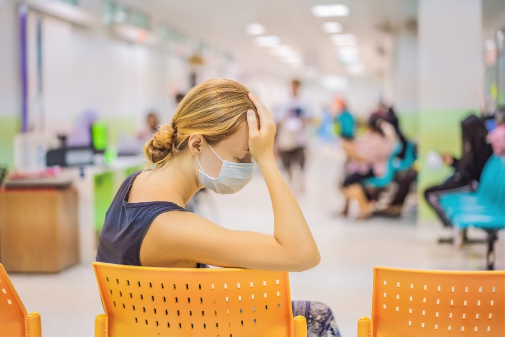 2020 05 14-bigstock-young woman sitting in hospital waiting room Waiting rooms in hospitals and doctors' offices will look different because of social distancing requirements. (Bigstock/galitskaya)