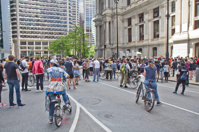 Hundreds gathered at City Hall in Philadelphia Sunday to peacefully protest the killing of unarmed Black men at the hands of the police.