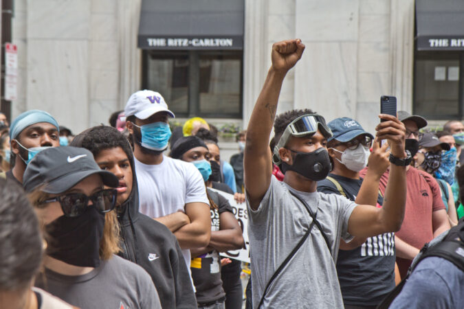 Philadelphians peacefully protested the deaths of unarmed Black men in the U.S. at City Hall Sunday.