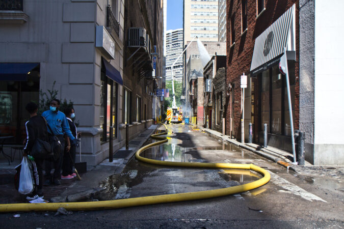 The fire department was still working to put out flames Sunday morning