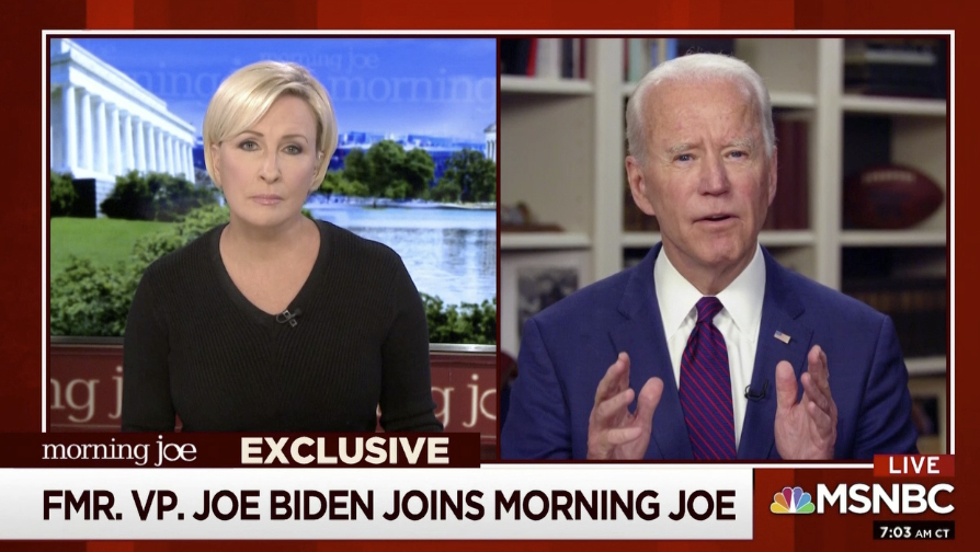 Election 2020 Biden Allegations This video framegrab image from MSNBC's Morning Joe, shows Democratic presidential candidate former Vice President Joe Biden speaking to co-host Mika Brzezinski, Friday, May 1, 2020. (MSNBC's Morning Joe via AP)