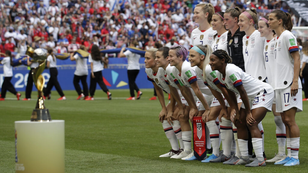 Players line up for a photo prior to the Women’s World Cup final between the U.S. and the Netherlands in Décines, outside Lyon, France, on July 7, 2019. The U.S. team won 2-0 for its fourth World Cup title. Players line up for a photo prior to the Women's World Cup final between the U.S. and the Netherlands in Décines, outside Lyon, France, on July 7, 2019. The U.S. team won 2-0 for its fourth World Cup title. (Alessandra Tarantino/AP Photo)