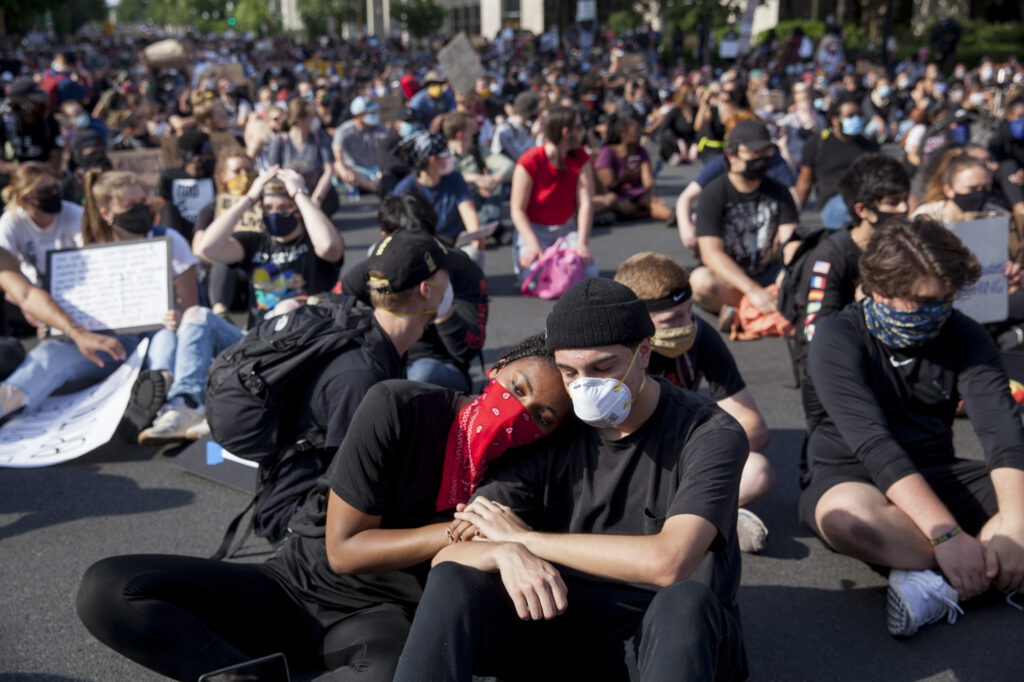 Protesters in downtown Washington, D.C., on Tuesday. Protesters in downtown Washington, D.C.