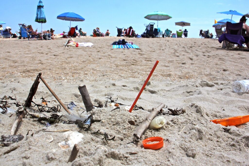 File - Plastic trash is deposited at the high tide line at Monmouth Beach, New Jersey. (Emma Lee / WHYY)