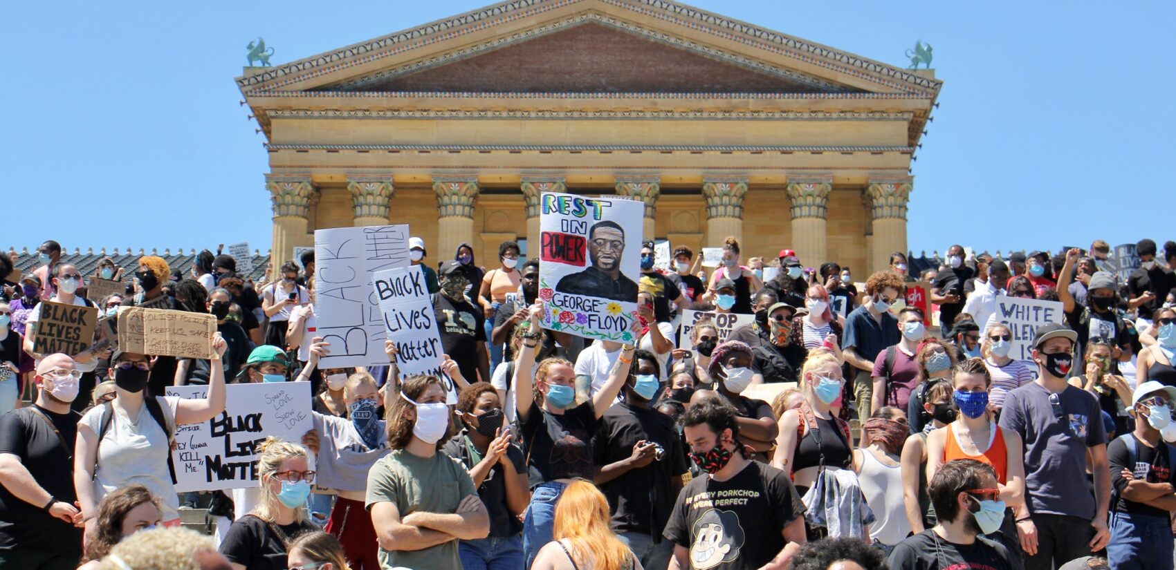 Hundreds rally on the steps of the Philadelphia art museum