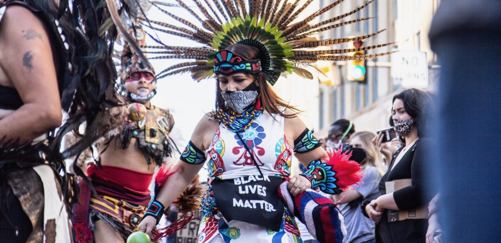 Members of an Aztec dance troupe