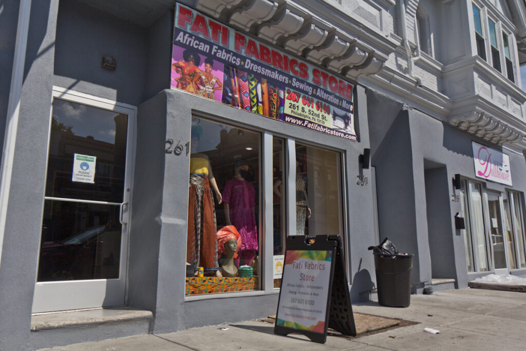 2020 6 16 k paynter 52nd street 2 weeks out-2 Fati Fabric Store on 52nd Street. The owners moved to the area because of the foot traffic. (Kimberly Paynter/WHYY)