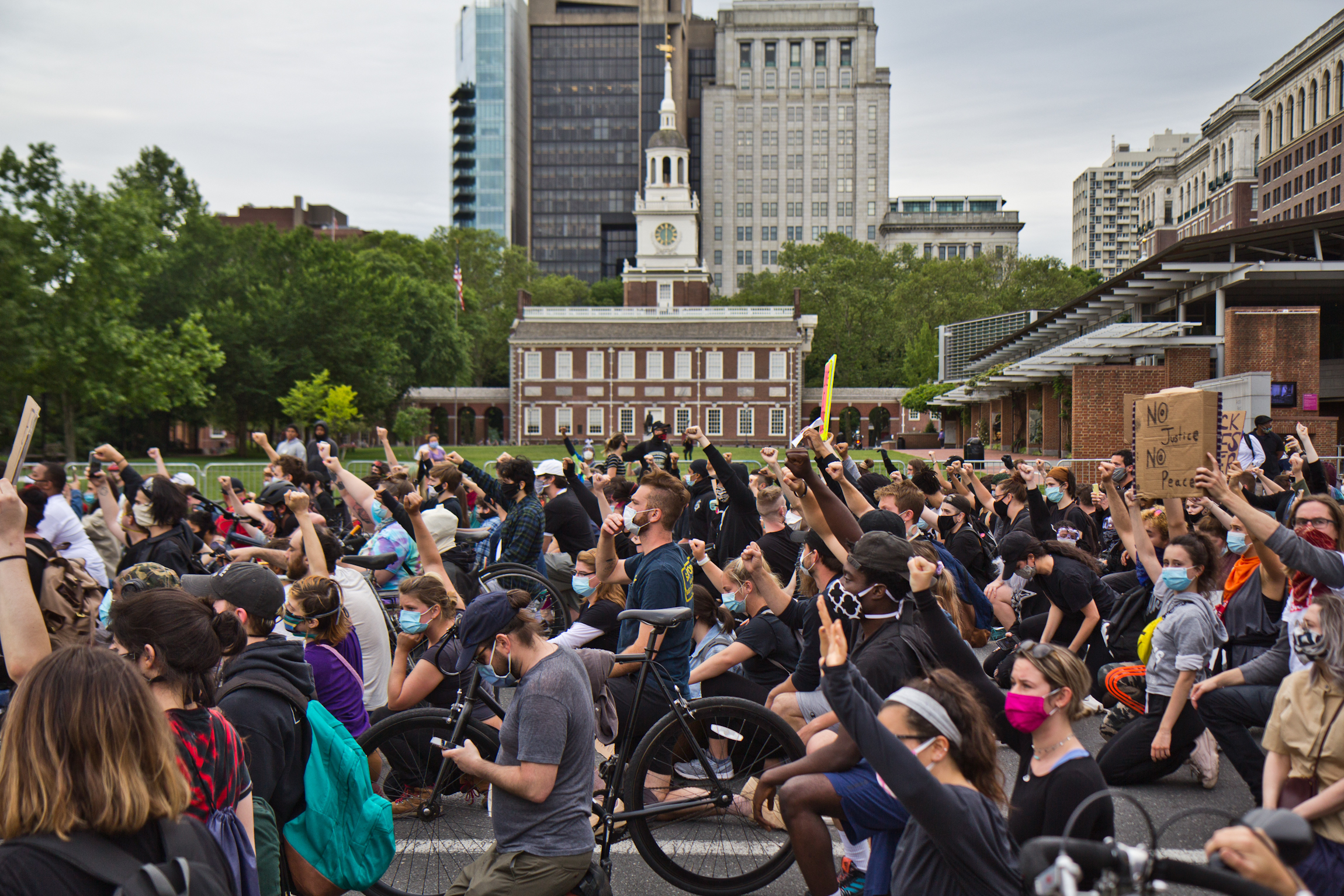 Protesters take a knee