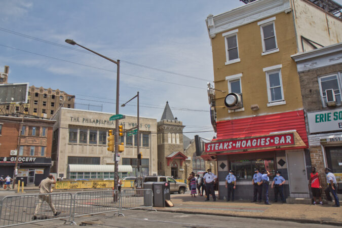 Police stationed outside Max’s Steaks on Germantown Avenue